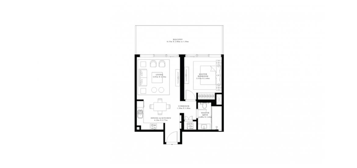 Floor plan «B», 1 bedroom, in GRAND BLEU TOWER