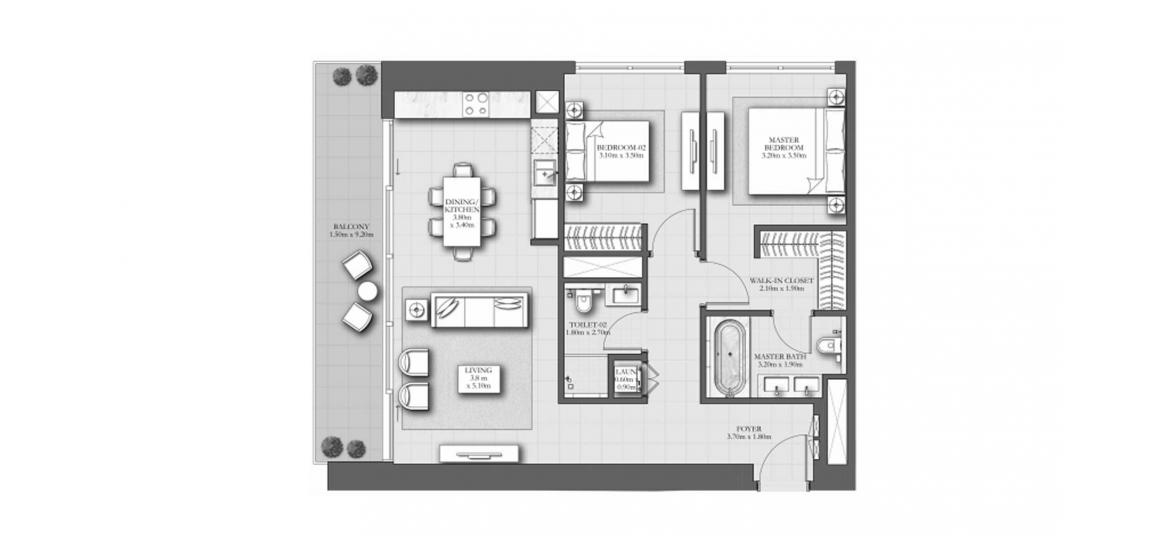 Floor plan «114SQM A», 2 bedrooms, in MARINA SHORES