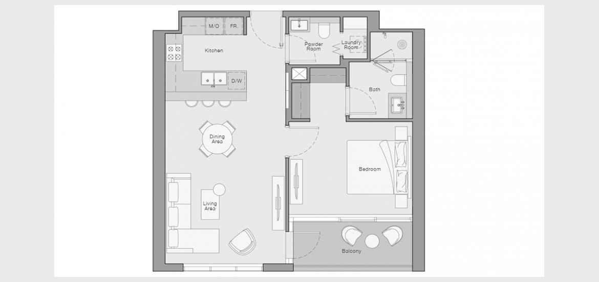 Apartment floor plan «1 BERDROOM TYPE A», 1 bedroom in THE QUAYSIDE RESIDENCES