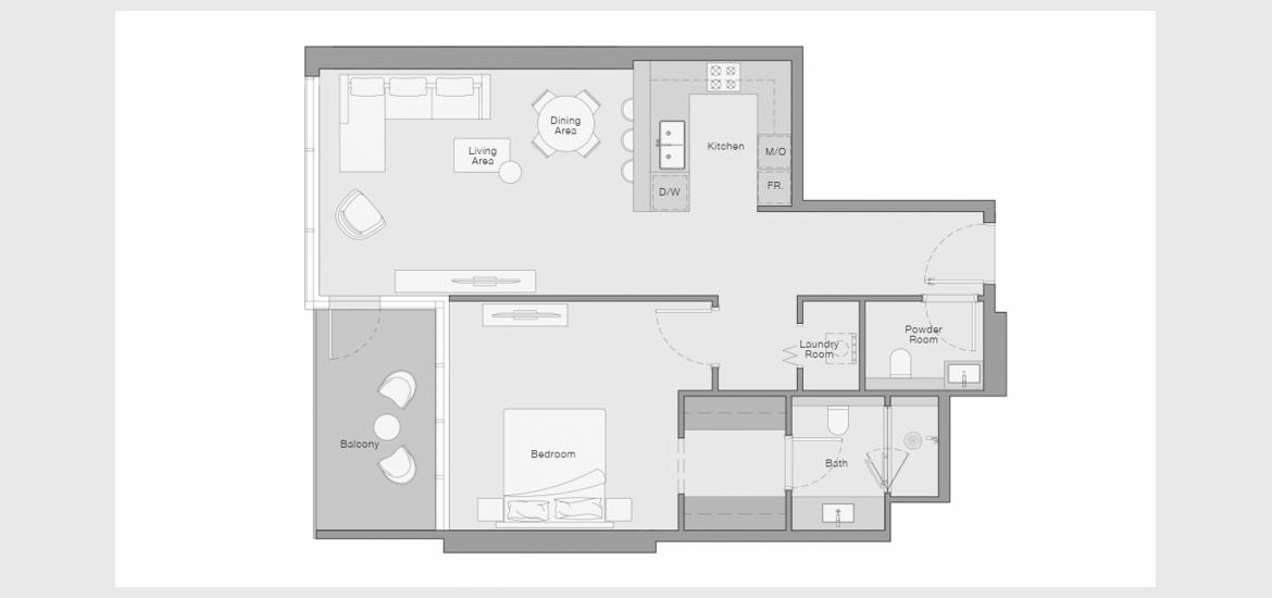 Apartment floor plan «1 BERDROOM TYPE B», 1 bedroom in THE QUAYSIDE RESIDENCES