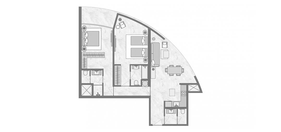 Apartment floor plan «2 BEDROOM TYPE 2D-B 96 SQ.M.», 2 bedrooms in THE BILTMORE RESIDENCES SUFOUH