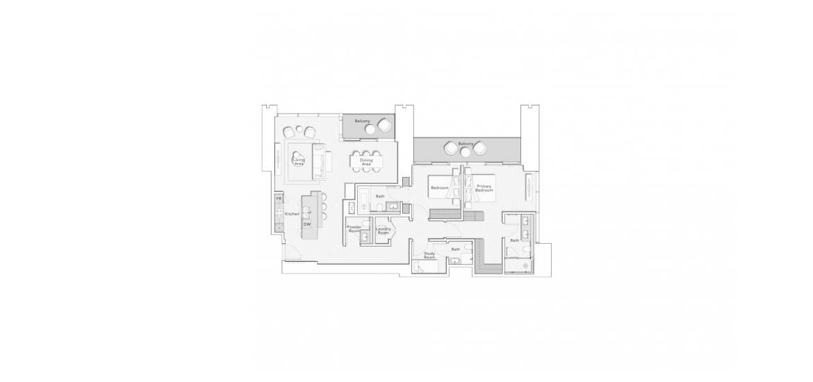 Apartment floor plan «ONE RIVER POINT 2BD 1795 TYPE A», 2 bedrooms in ONE RIVER POINT