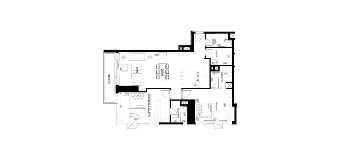 Plano del apartamento «2BR», 2 dormitorios en MBL RESIDENCE
