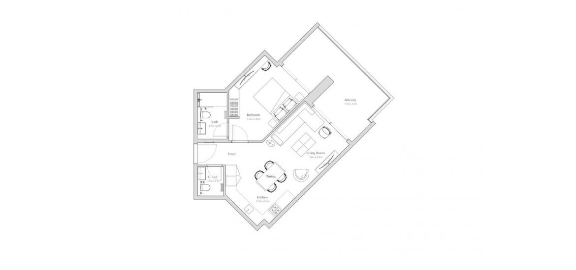 Plano del apartamento «ET», 1 dormitorio en REGALIA APARTMENTS