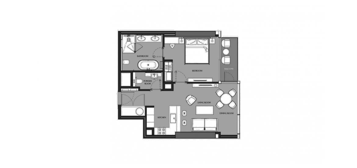 Plano del apartamento «A», 1 dormitorio en MARINA GATE