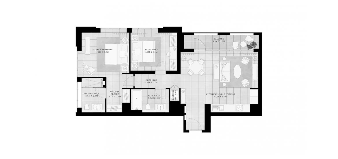 Plano del apartamento «2BR 110SQM», 2 dormitorios en VIDA RESIDENCES