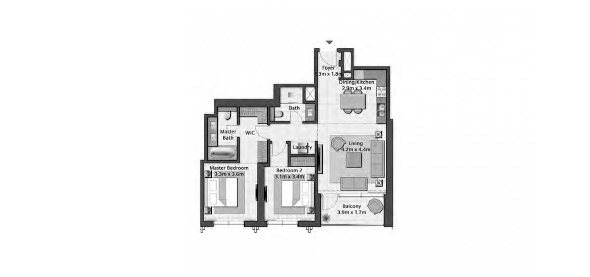 Plano del apartamento «CREEK GATE 2BR 97SQM», 2 dormitorios en CREEK GATE