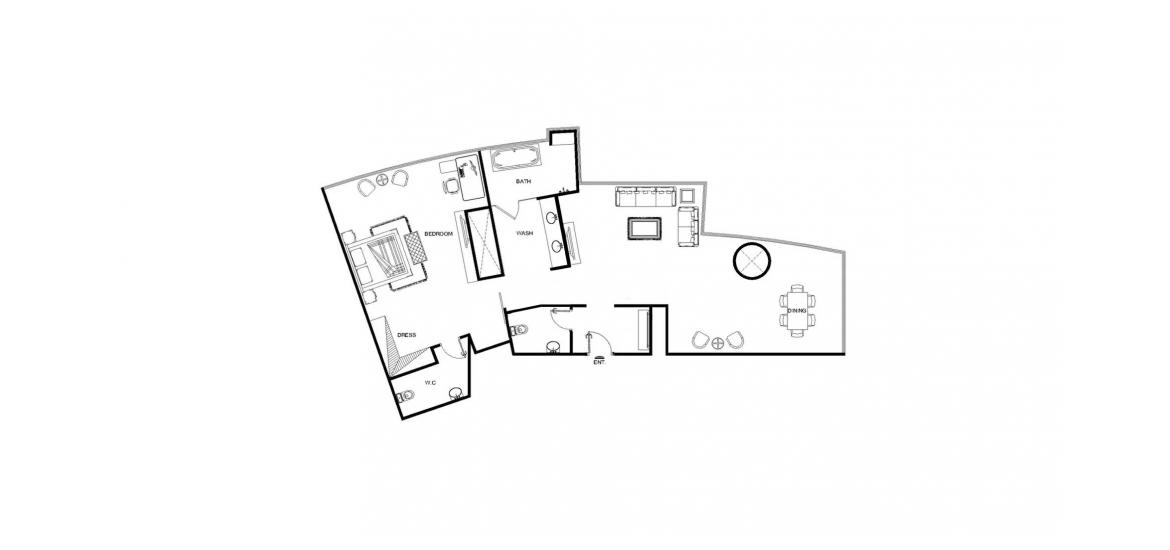 Plano del apartamento «C», 1 dormitorio en DAMAC TOWERS