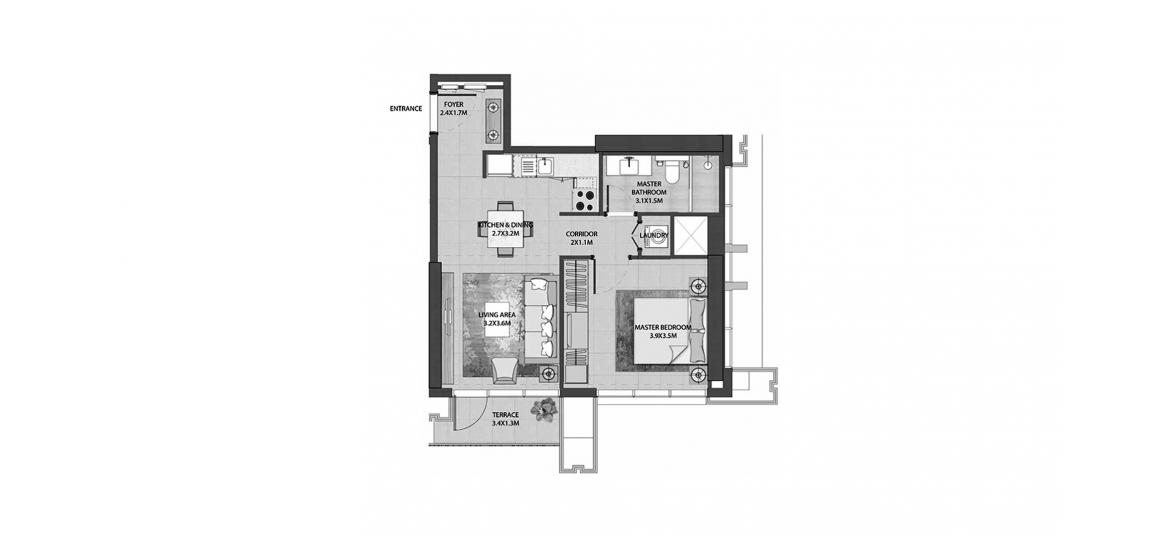 Plano del apartamento «BURJ ROYALE 1BR 59SQM», 1 dormitorio en BURJ ROYALE