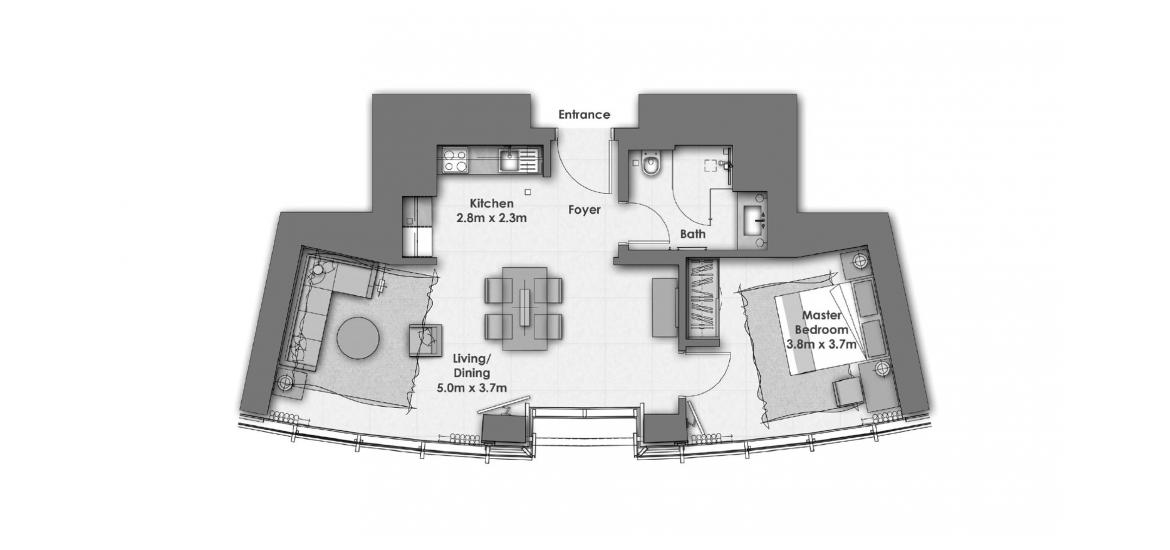 Plano del apartamento «OPERA GRAND 1BR 68SQM», 1 dormitorio en OPERA GRAND