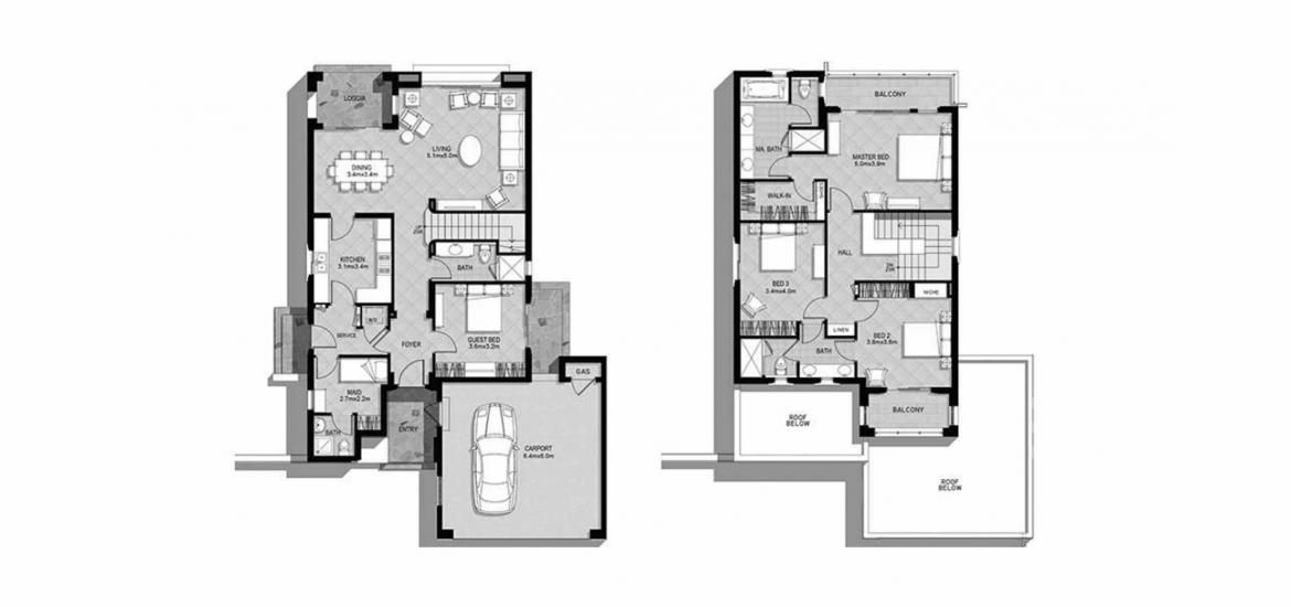 Plano del apartamento «B», 4 dormitorios en AZALEA VILLAS
