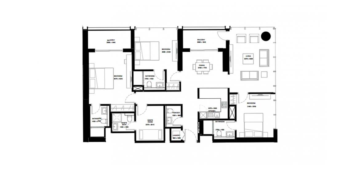 Plano del apartamento «D», 3 dormitorios en CREEK VISTAS GRANDE