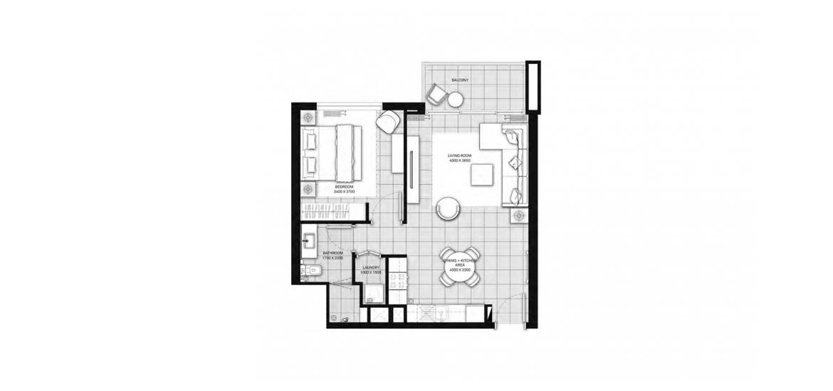 Plano del apartamento «B», 1 dormitorio en PARK HEIGHTS