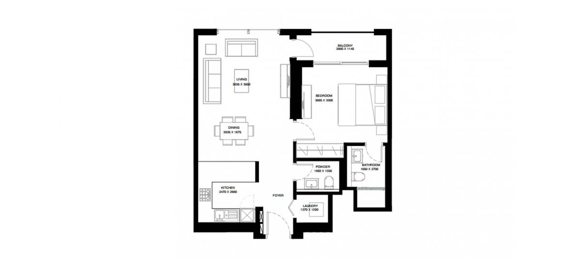 Plano del apartamento «A», 1 dormitorio en CREEK VISTAS GRANDE