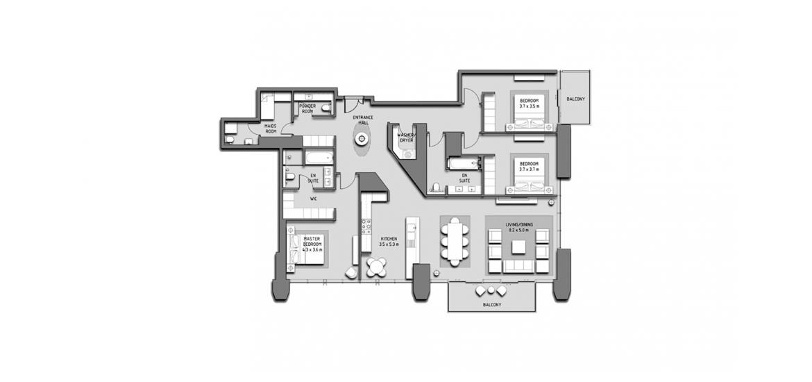 Plano del apartamento «BLVD HEIGHTS 3BR 215SQM», 3 dormitorios en BLVD HEIGHTS