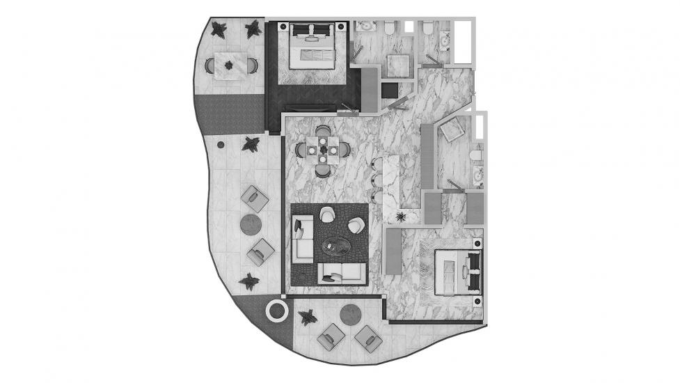 Plano del apartamento «2br 136sqm v1», 2 dormitorios en DAMAC CHIC TOWER