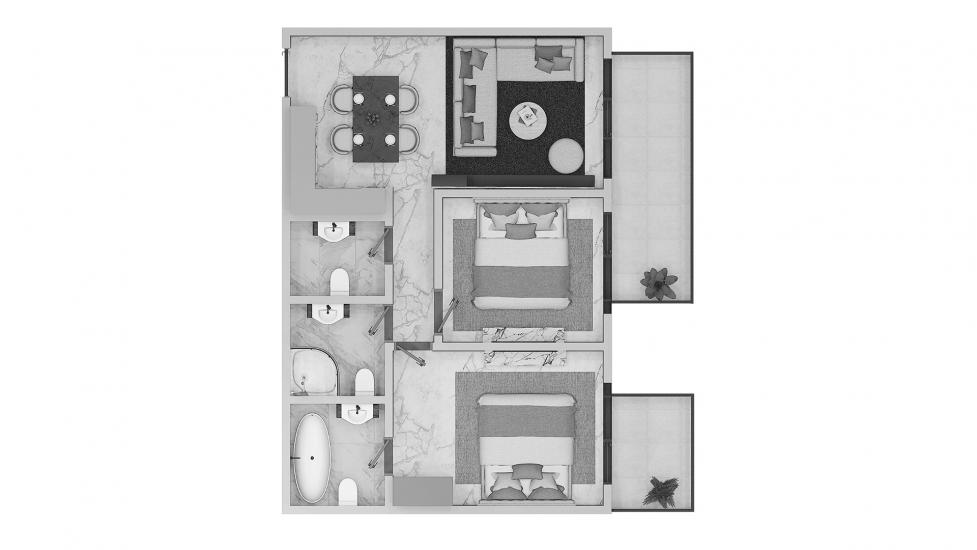 Plano del apartamento «Beachgate by Address 2br 115sqm», 2 dormitorios en BEACHGATE BY ADDRESS