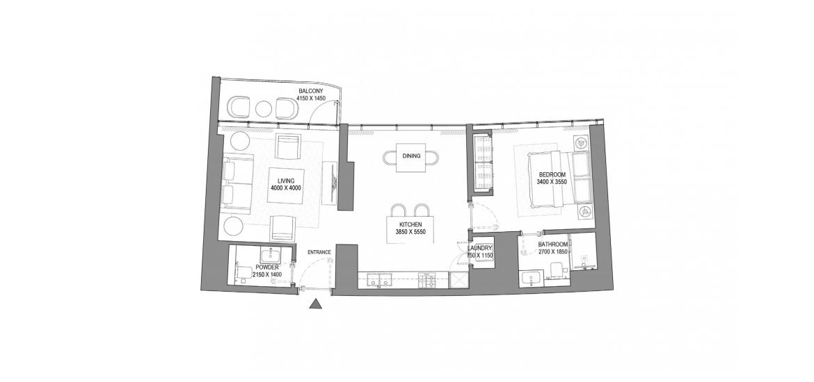 Plano del apartamento «1BR TYPE A», 1 dormitorio en SOBHA SEAHAVEN