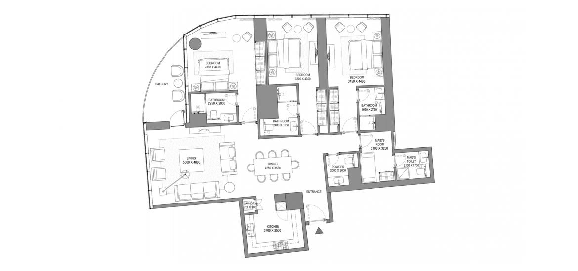 Plano del apartamento «3BR TYPE B», 3 dormitorios en SOBHA SEAHAVEN