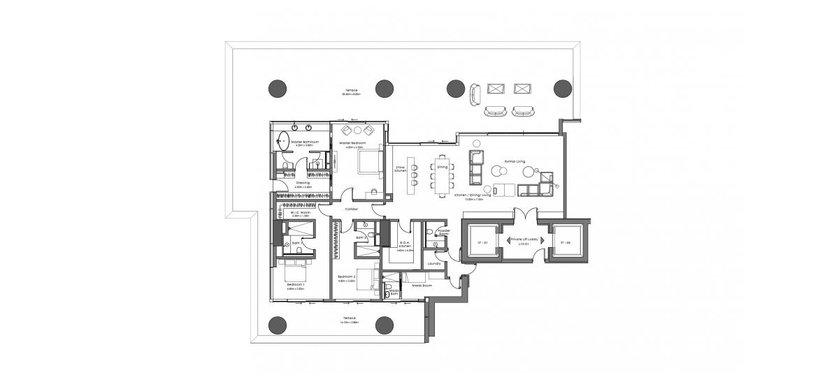 Plano del apartamento «585 SQ.M 3 BR», 3 dormitorios en VELA RESIDENCES