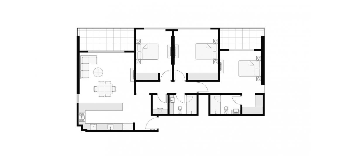Plano del apartamento «143 SQ.M. 3BR TYPE 2», 3 dormitorios en AZIZI AMBER