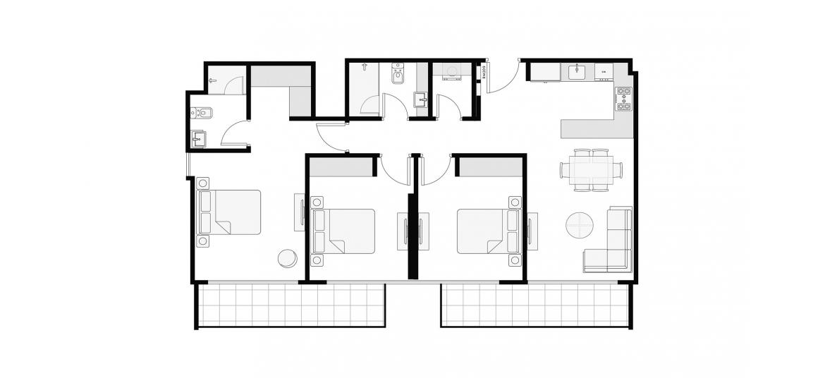 Plano del apartamento «117 SQ.M. 3BR TYPE 1», 3 dormitorios en AZIZI AMBER