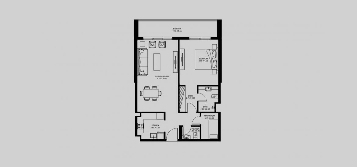 Plano del apartamento «ELEGANZ-1BD-939-965-TYPE-G», 1 dormitorio en ELEGANZ