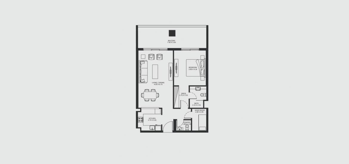 Plano del apartamento «ELEGANZ-1BD-951-1152-TYPE-B», 1 dormitorio en ELEGANZ