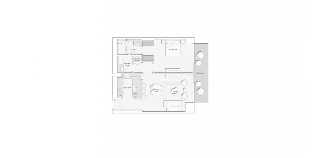 Plano del apartamento «ONE RIVER POINT 1BD 1060 TYPE B», 1 dormitorio en ONE RIVER POINT