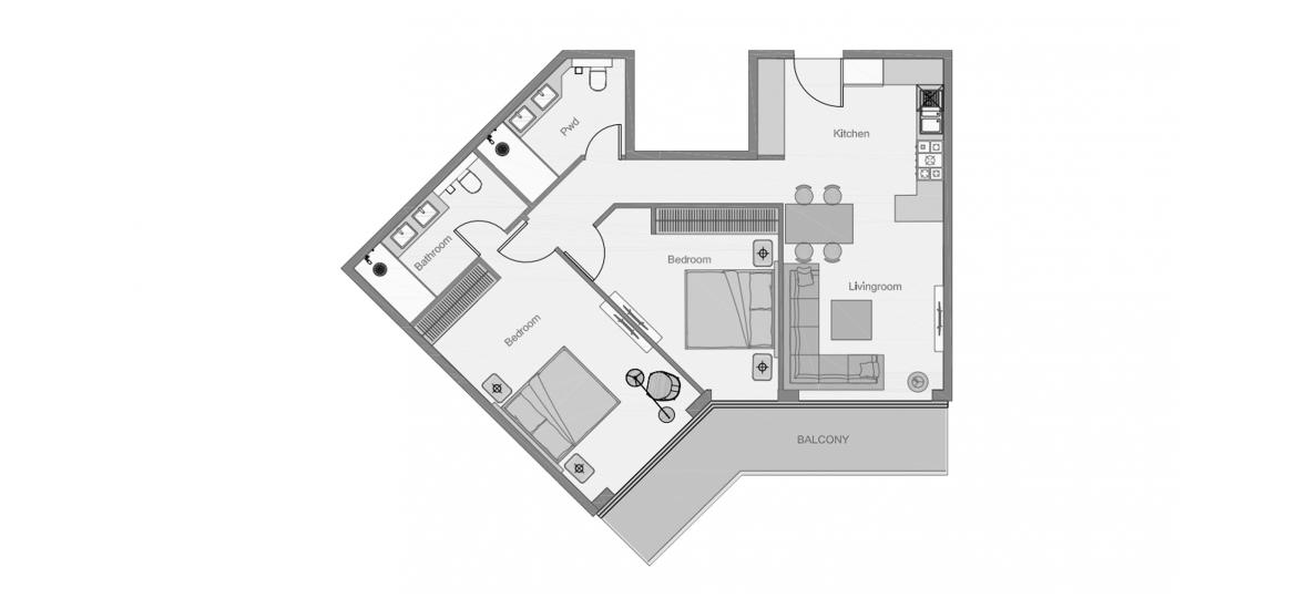 Plano del apartamento «THE CENTRAL DOWNTOWN TWO-BEDROOMS-TYPE-1-104M», 2 dormitorios en THE CENTRAL DOWNTOWN