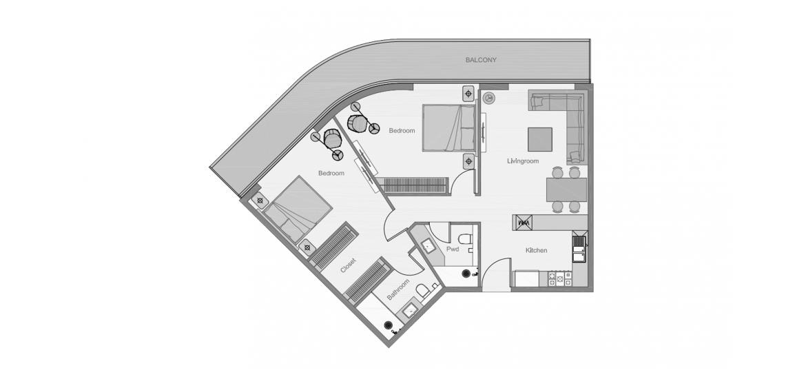 Plano del apartamento «THE CENTRAL DOWNTOWN TWO-BEDROOMS-TYPE-3-119M», 2 dormitorios en THE CENTRAL DOWNTOWN