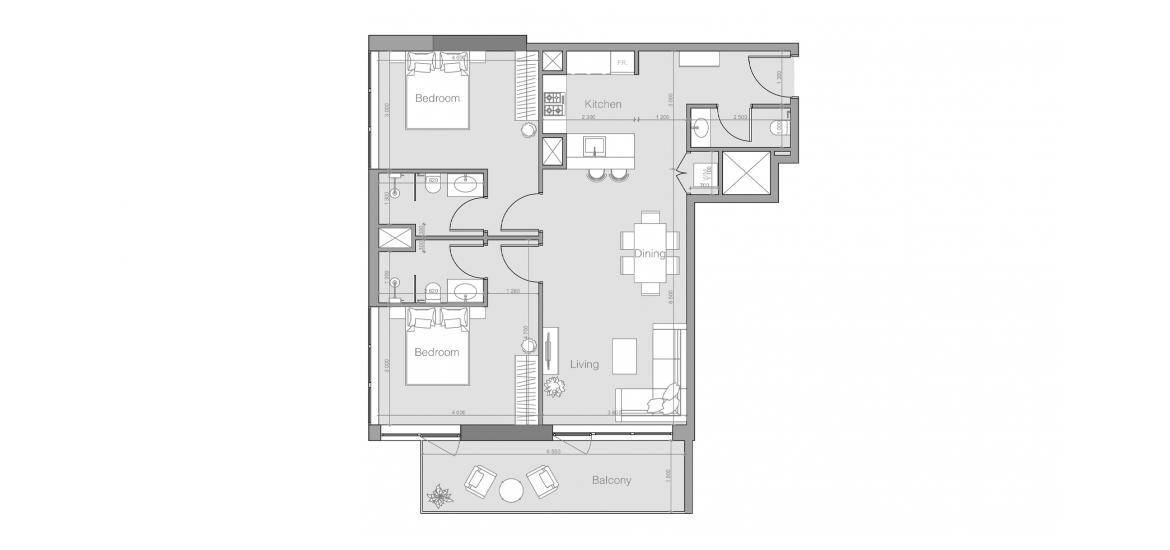 Plano del apartamento «OZONE 1 RESIDENCE TWO-BEDROOMS-TYPE-D-98M», 2 dormitorios en OZONE 1 RESIDENCE