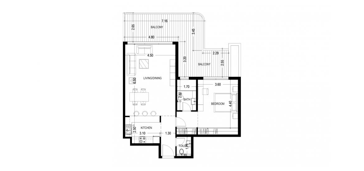 Plano del apartamento «URBAN LIFE ONE-BEDROOM-TYPE-1-112M», 1 dormitorio en URBAN LIFE