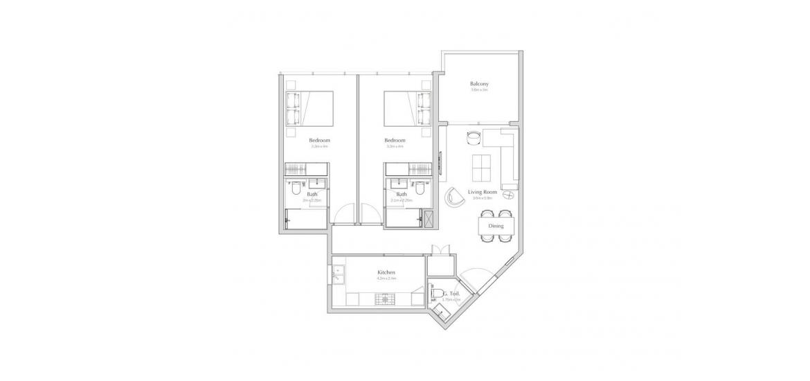 Plan d'étage de l'appartement «B», 2 chambres à REGALIA APARTMENTS