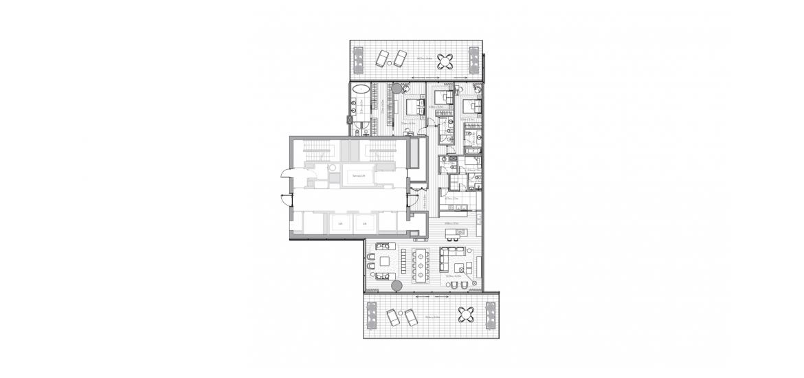 Plan d'étage de l'appartement «C», 3 chambres à ONE PALM OMNIYAT