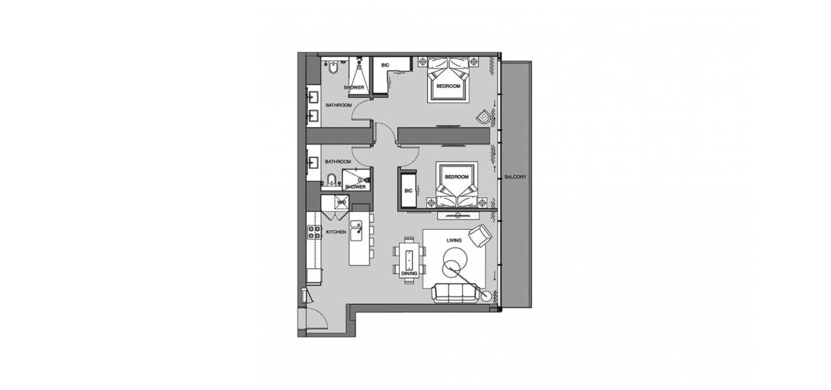 Plan d'étage de l'appartement «B», 2 chambres à MARINA GATE