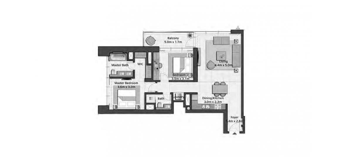 Plan d'étage de l'appartement «CREEK GATE 2BR 103SQM», 2 chambres à CREEK GATE