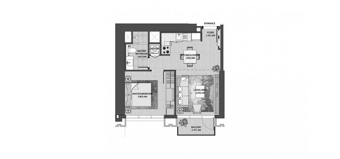 Plan d'étage de l'appartement «BURJ ROYALE 1BR 55SQM», 1 chambre à coucher à BURJ ROYALE