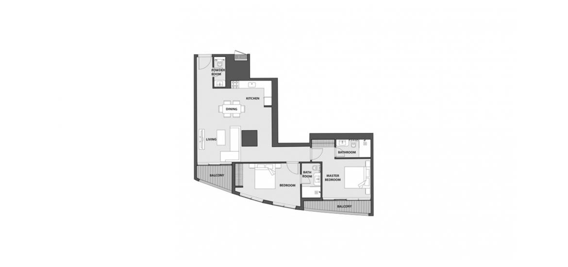 Plan d'étage de l'appartement «D», 2 chambres à 15 NORTHSIDE