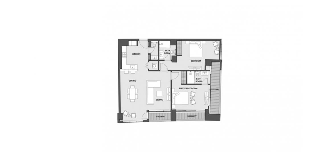 Plan d'étage de l'appartement «C», 2 chambres à 15 NORTHSIDE