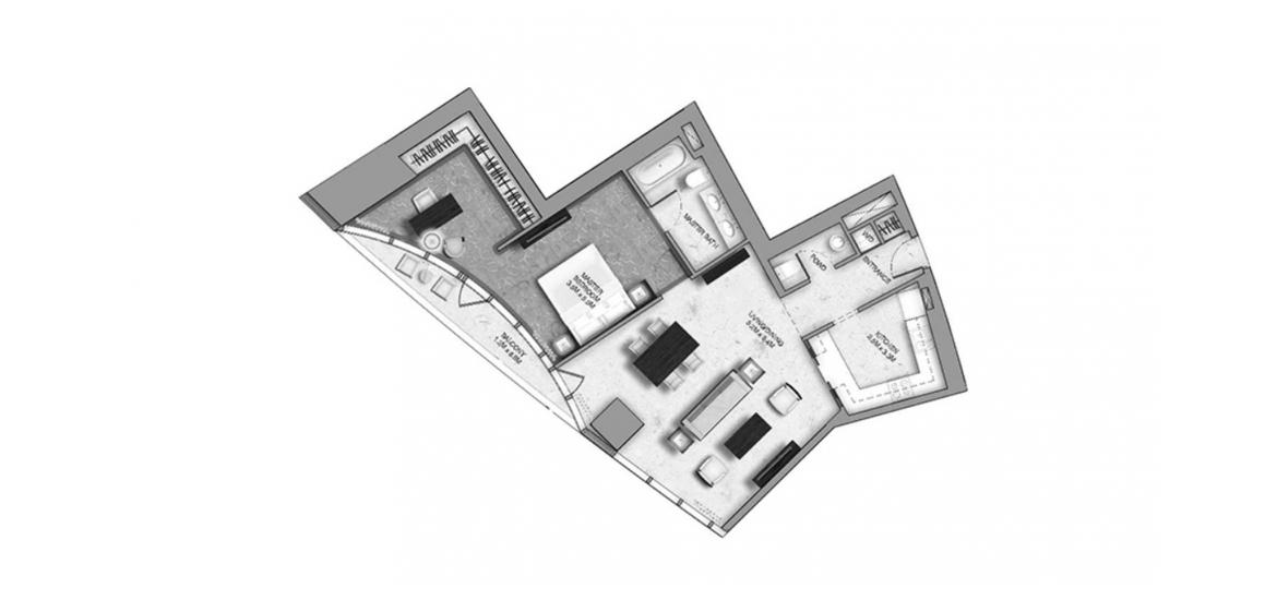 Plan d'étage de l'appartement «A», 1 chambre à coucher à THE ADDRESS SKY VIEW TOWERS HOTEL APARTMENTS
