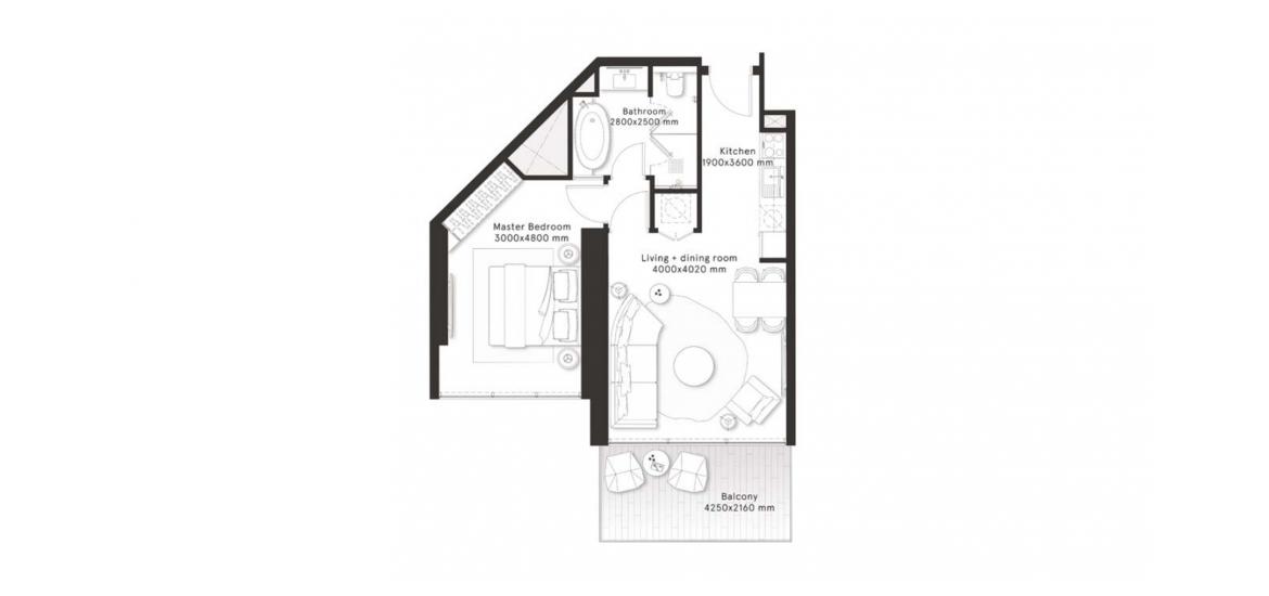 Plan d'étage de l'appartement «C», 1 chambre à coucher à W RESIDENCES DUBAI – DOWNTOWN
