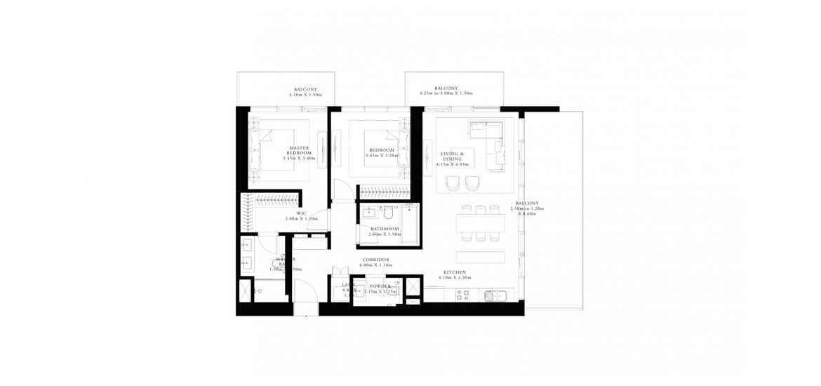 Plan d'étage de l'appartement «C», 2 chambres à GRAND BLEU TOWER