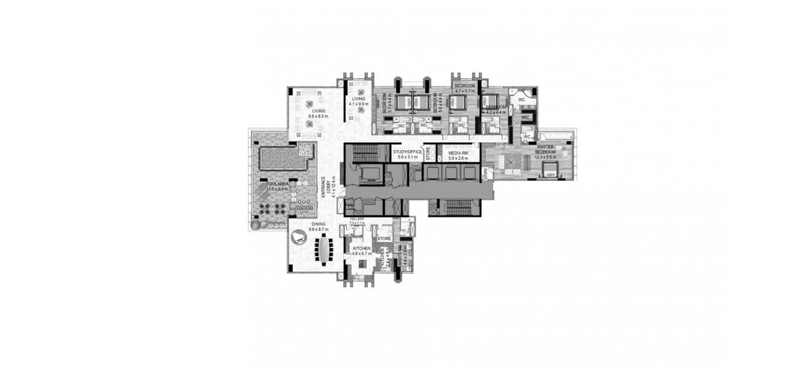 Plan d'étage de l'appartement «877SQM», 6 chambres à AL HABTOOR CITY
