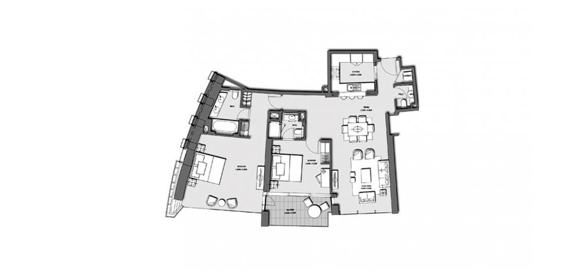 Plan d'étage de l'appartement «BURJ VISTA 2BR 129SQM», 2 chambres à BURJ VISTA