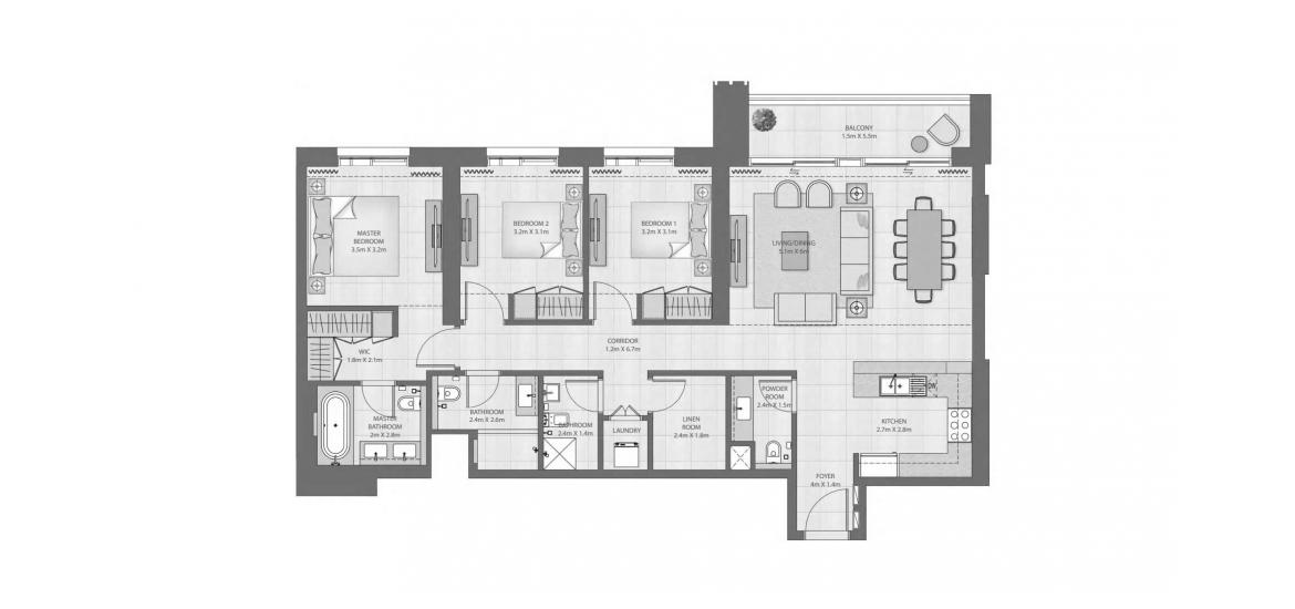 Plan d'étage de l'appartement «C», 3 chambres à CREEK EDGE