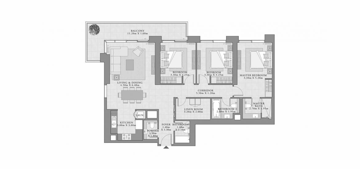 Plan d'étage de l'appartement «C», 3 chambres à CREEK PALACE