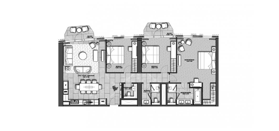 Plan d'étage de l'appartement «ADDRESS HARBOUR POINT 3BR 149SQM», 3 chambres à ADDRESS HARBOUR POINT