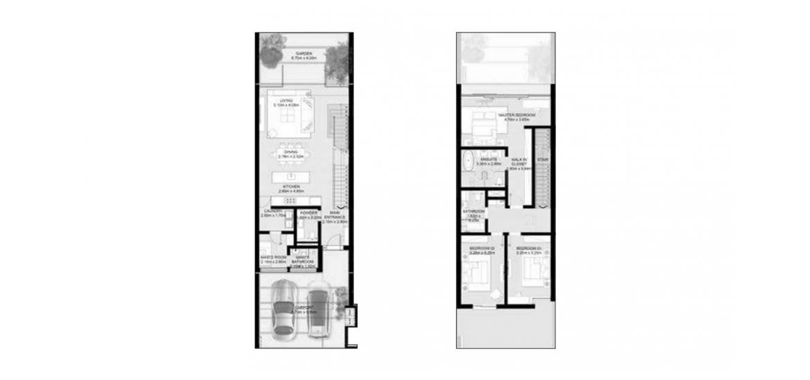Plan d'étage de l'appartement «A», 3 chambres à NAD AL SHEBA GARDENS