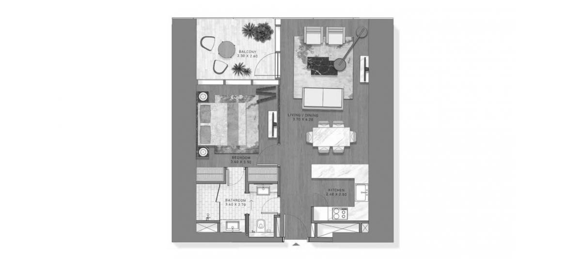 Plan d'étage de l'appartement «61.68SQM», 1 chambre à coucher à SAFA TWO